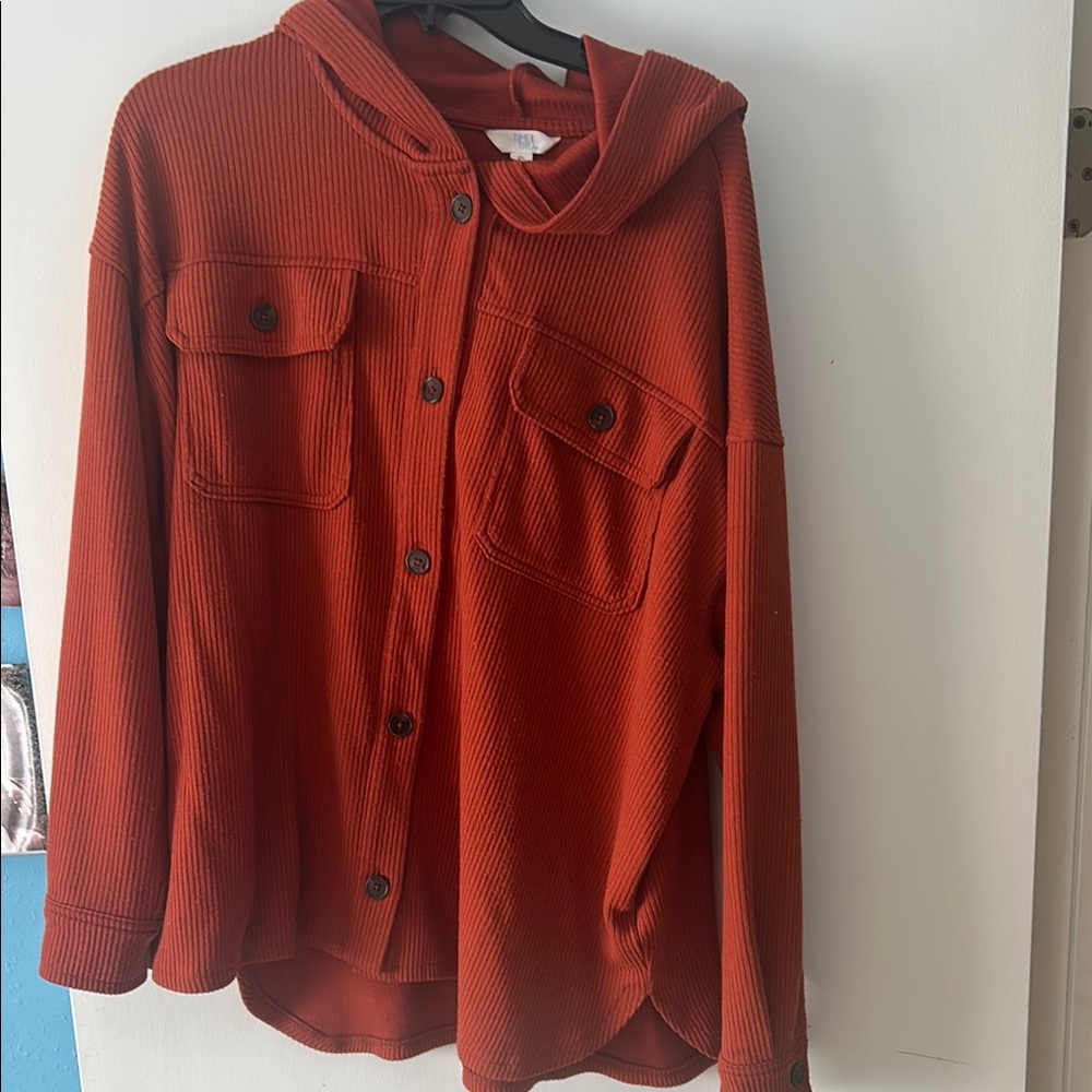 Rust Button-Up Hooded Shirt